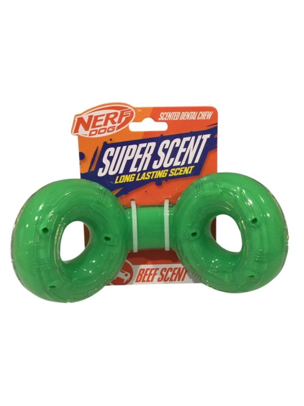 Nerf Dog Super Beef Scent Large Green Double Loop Dental Chew